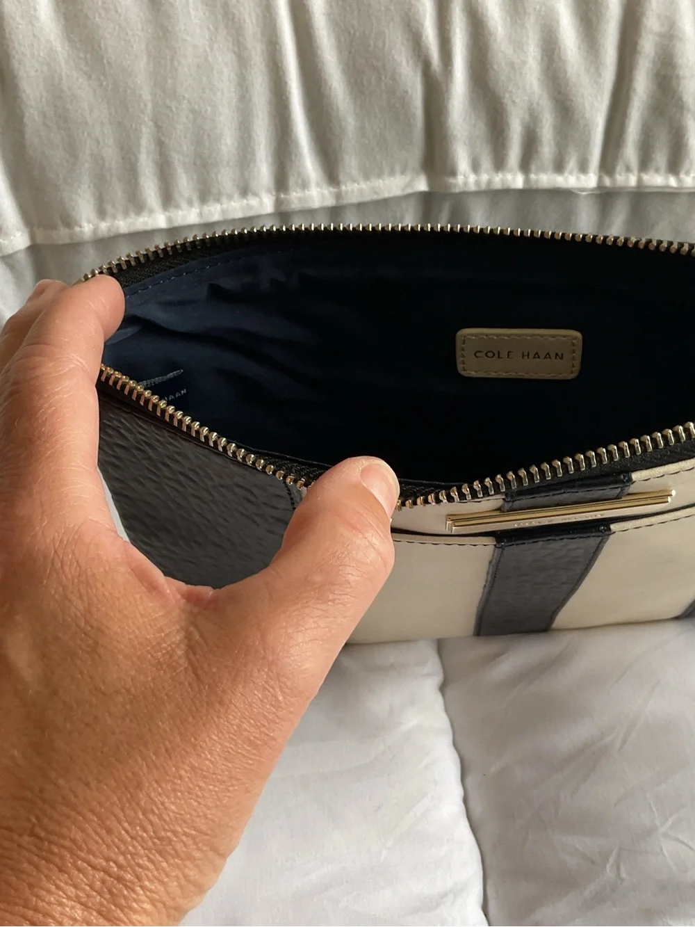 Cole Haan Black and Cream Leather Wristlet